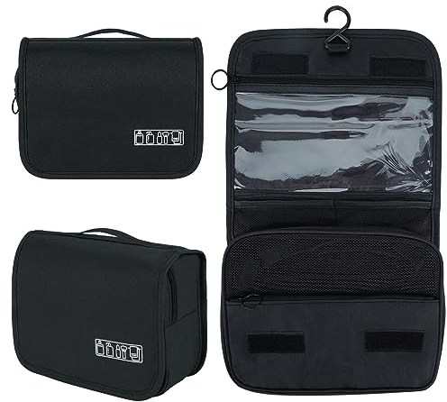 Waschtasche zum Aufhängen, Faltbare Kulturbeutel Herren zum Aufhängen wasserdichte Kosmetiktasche Herren Reise Kulturtasche Damen Gross Herren zum Aufhängen Waschbeutel zum Aufhängen(Schwarz)