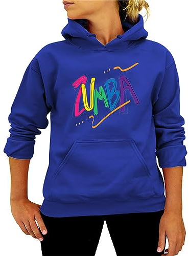 AllMonyba Sweat-Shirts pour Femmes Mode Zumba Imprimé Big Pocket Manches Longues avec Cordon de Serrage Sweat-Shirt Chemisier Casual Tops pour l’Automne Hiver