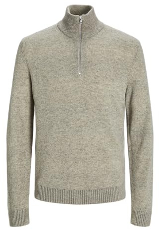 Jack&Jones JPRCCLAMBSWOOL Maglia Mezza Zip, Grigio Chiaro mélange/Dettaglio: Twist, S