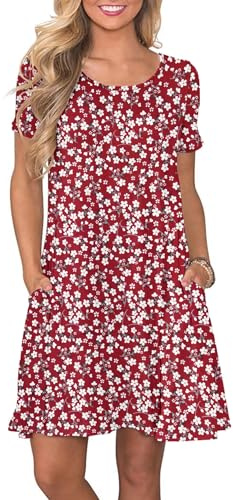 AUSELILY Abito Estivo Donna T-Shirt Casual Vestito a Manica Corta Abiti Corto con Tasche Scollo a Rotondo