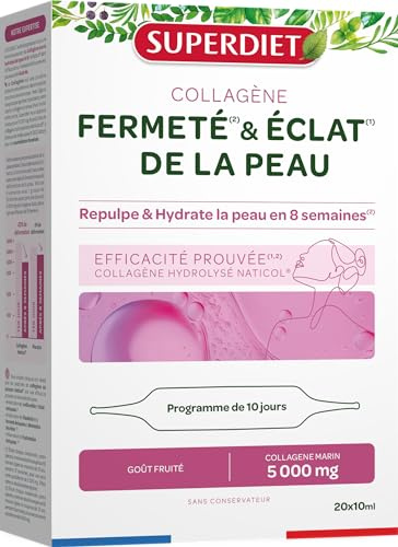 SUPERDIET - COLLAGÈNE MARIN - Beauté de la peau - Éclat & Fermeté - Fabrication française - 20 ampoules de 10 ml
