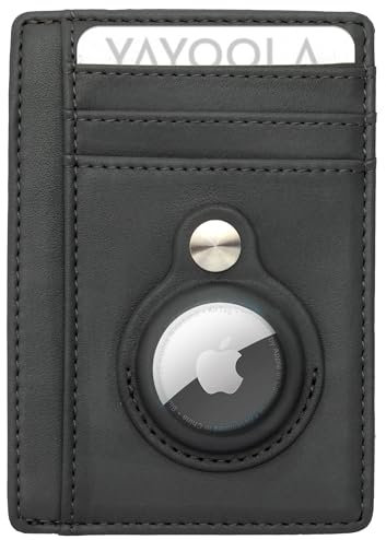 YAYOOLA Minimal tunn Apple AirTag-plånbok med Air Tag-ficka och RFID-blockering – spårningssäkerhets-ID-fönster (kol), Skiffer, Minimalist, Samtida