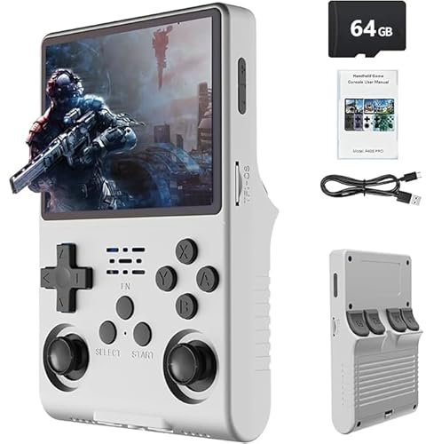 R36S 64GB Handheld Retro Gaming Console, Built-in over 15000+ Classic Games, Linux System with 3.5 HD MIPI IPS Screen,3500mAh Portable Gaming & Entertainment Device (White, 64GB)