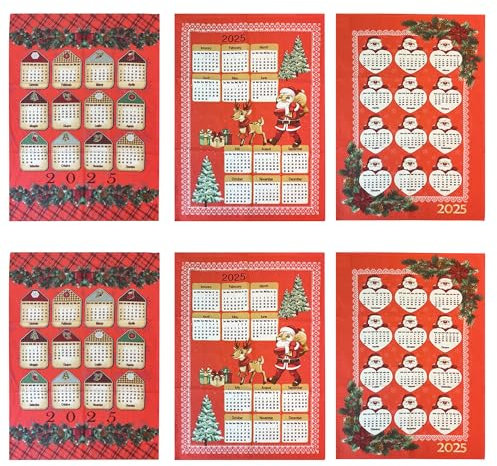 Strofinacci Cucina Natalizi con Calendario 2025 Set di Asciugamani Cucina Natale Canovacci Asciughini 50x70 cm, Fantasie Assortite Set 6 Pezzi