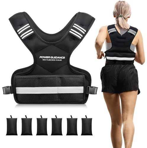 Chaleco Lastrado POWER GUIDANCE - Ajustable de 5 a 14,4 kg con Rayas Reflectantes | Ideal para Correr y Entrenamiento de Fuerza | Diseño Transpirable para Hombres y Mujeres (Negro - 9-14,4 kg)