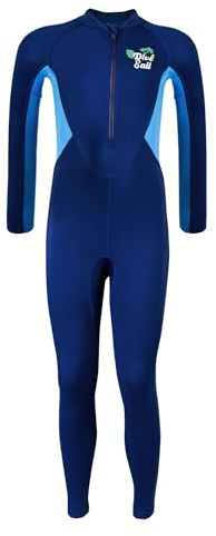 AUBIG Girls Boys Neoprene Thermal Warm One Piece Swimsuit Long Sleeve UV Protection Back Zipper Rash Guard Blue