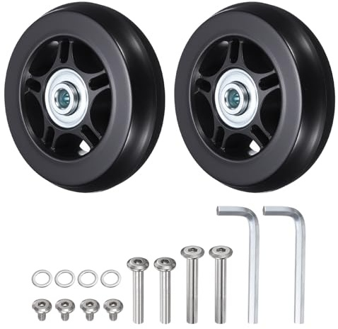 HiPicco Luggage Suitcase Replacement Wheels, 90x24mm Rubber Swivel Caster Bearings Repair Kit - Include 2 PU Bearing Wheels & Washers, Wrenches & Axle Screw for Trolley Bag, Caster Board