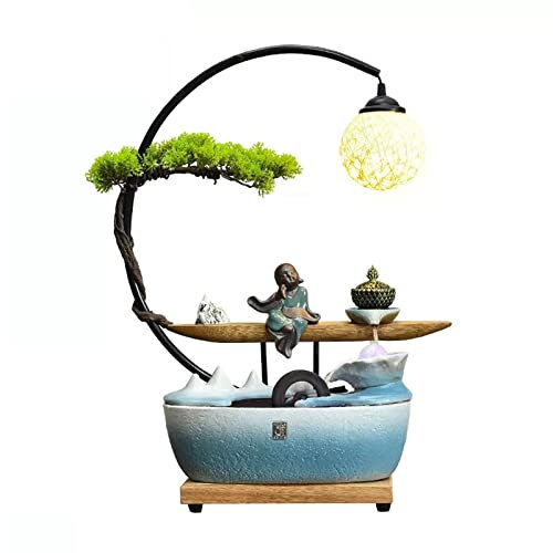 Water Fountain Indoor Indoor Fountain Zen Meditation Desktop Fountain with Rattan Ball Lamp and Incense Burner Relaxation Waterfall Fountains Water Feature Tabletop Fountain for Home Office Decor Tabl