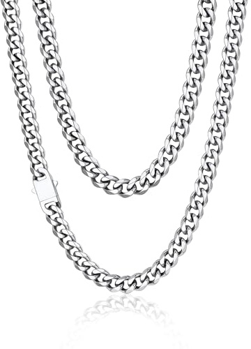 PROSTEEL Men Cuban Chain Necklace with Sturdy Clasp 9mm Width 18 Inch Length Chunky Necklace Silver 316L Stainless Steel Hip Hop Jewellery (Send Box)