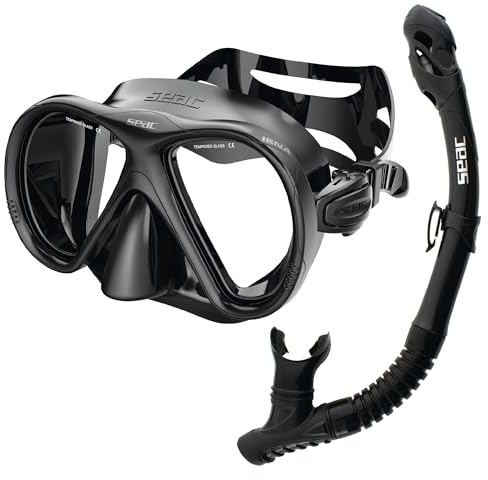 SEAC Set Bis Iena Dry – Set Maschera a Doppia Lente in Silicone e Snorkel con Sistema Dry Top e Valvola di Spurgo, per Immersioni e Snorkeling