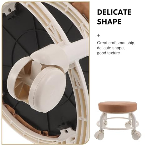 Toyvian Tabouret Roulant Bas Rond en Cuir PU Marron Siège Pivotant 360° Tabouret de avec roulettes Universelles pour Institut de Beauté Salon Bureau à Domicile et Garage