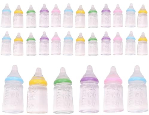 Lawnrden Mini Baby Bottles|30Pcs Baby Doll Bottles Colorful Plastic Mini, Lightweight Compact Toy Bottle Novelty Multi-Use Tiny Candy Jar for Baptism DIY Craft