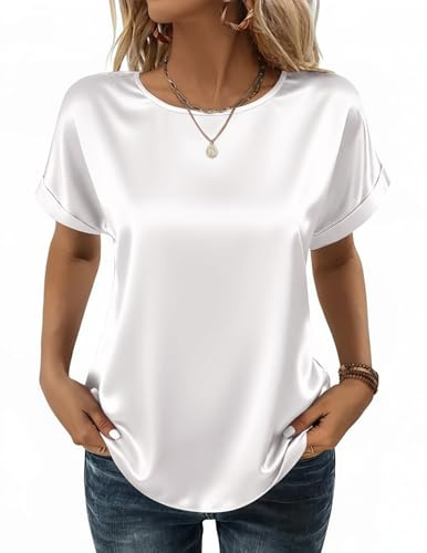 Chemise Satin Femme Élégante Col Rond Ete Haut Basique Ample Soie Chemise