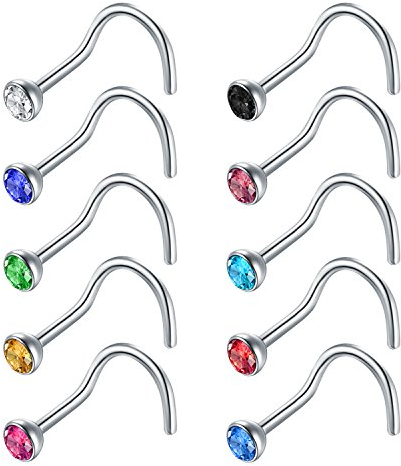 Zolure Nasenring, 10PCS 7mm 18G 316L Edelstahl Nasenringe Nasenstecker Nasenpiercing Körper Schmuck Helix Piercing