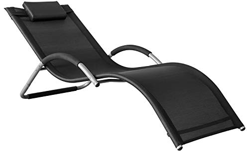 SoBuy Sonnenliege Strandliege Gartenliege Relaxstuhl mit Kissen für Gärten, Höfe, Strände, Balkone 120 kg Belastung Schwarz BHT ca. 55x67x165cm OGS38-SCH