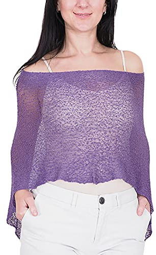 Mimosa Ladies Plain Stretch Lace Fish Net Bali Crochet Batwing Small Poncho