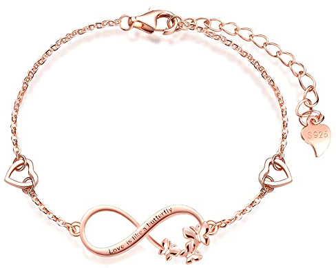 MicLee Armband för kvinnor, armband i 925 sterlingsilver, ankare och oändlighetssymbol armband, med mini ihåligt hjärta, inlagd zirkon, justerbar kedja, design av havstema,