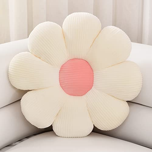 Sioloc Flower Shaped Throw Pillow Butt Cushion - Floor Seating Cushion, Cute Room Decor & Plush Pillow for Bedroom, Sofa, Chair (White, 15.7'')