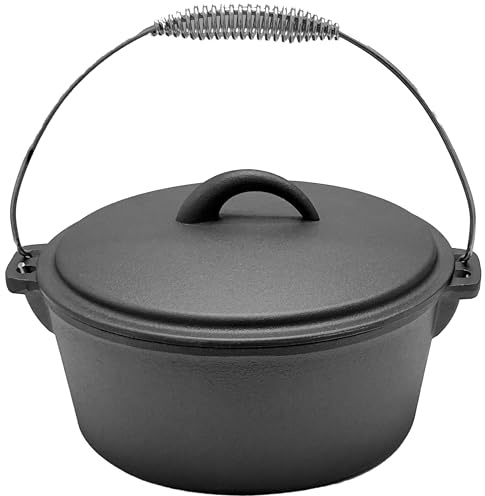 Cuisiland Forno olandese in ghisa da 4,5 litri con coperchio a cupola e manico a cauzione – Pentola pre-stagionata per cucinare all'aperto, cuocere, brasare e stufati – casseruola resistente e