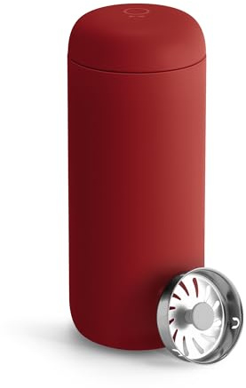Fellow 16 oz Carter Move Travel Mug - Vacuum-Insulated Stainless Steel Travel Coffee Mug - Coffee Tumbler with Ceramic Interior and Splash Guard - Red