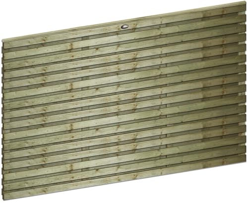 Roma Double 6x4ft (W: 6ft x H: 4ft) Modern Thick Horizontal Double Slatted Treated 2-Sided Fence Panel Full Privacy Venetian Style Garden Dividing Wall Width 1828mm x Height: 1216mm