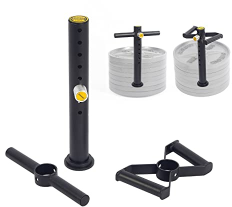 RISINGFIT Manico regolabile per kettlebell, manico per kettlebell resistente per piatti, perno di carico con doppia barra a D e barra a T per dischi olimpionici, supporta fino a 90,7 kg.