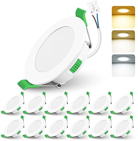 ALUSSO LIGHTING Einbaustrahler Led,68mm Lochmaß 4W LED Einbaustrahler 230V Dimmbar, IP44 Warmweiß 3000K Neutralweiß 4000K Kaltweiß 6500K Deckenspots für Badezimmer Küche Wohnzimmer,Weiß,12er Set