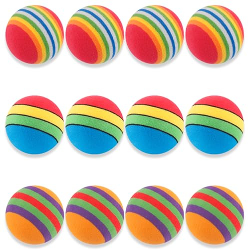 Rumyve 12 Pcs Rainbow Cat Toy Balls - Interactive Indoor Play Balls for Cats and Kittens