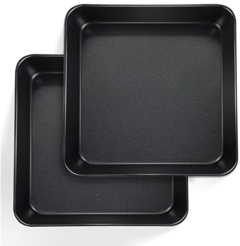 Joyfair 9 Inch Square Cake Tin Set of 2, Stainless Steel Baking Tin with Non-Stick Coating, Cake Pan Mould Ideal for Roasting Bread Lasagna Casserole Beef, Easy Release & Easy Clean, 23.5cm