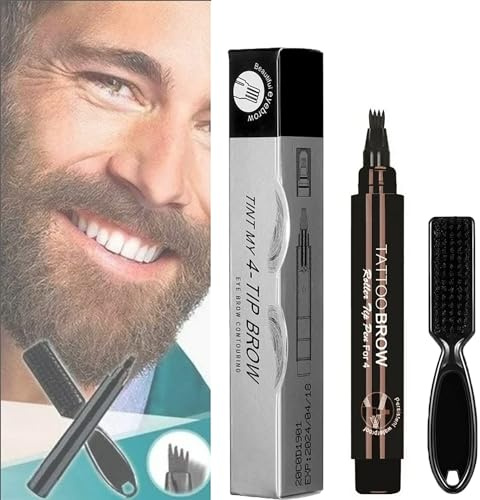 Waterproof Beard Filling Pen Kit, Beard Pencil Filler for Men Black, Magical Precise Waterproof Brow Pen, Beard Pen for Men, Beard Filler for Men (Natural Black)