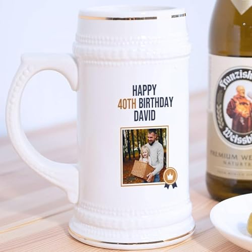 Wanapix | Chope de Bière Allemande Personnalisé | Cadeau avec Foto e Texte | Cadeaux Fête des Pères | 580ml | Anniversaire