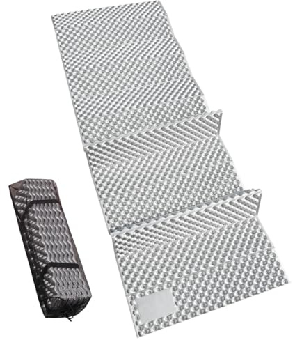 campMax Esterilla isotérmica plegable de espuma IXPE, 18 mm de grosor con revestimiento de aluminio, ultraligera de acordeón, para camping, senderismo, montañismo, viajes, 185 x 55 cm