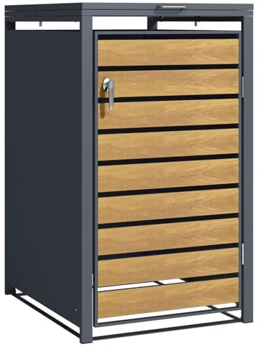 Phoenix Safe Company GB1168AWK Single Wheelie Bin Storage Cover with Oakwood Effect and Anthracite Color, Weather-Resistant, Lockable, Gas Pressure Springs, 80cm Dx 116cm H x 68cm W