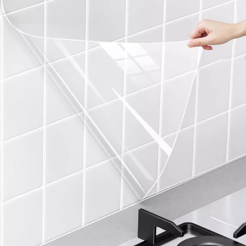 Electrostatic Wall Protective Film, Splatter Screen Plastic Wall Protector, Clear Static Cling Protective Film for Kitchen & Office from Oil Backsplash, Trash, Chair Back, Furniture, Scuff 40cm x 1m