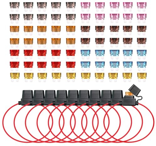 TMH 10 Pcs of Fuse Holder 18 Gauge Wiring Harness ATC/ATO Blade Automotive, Inline Kit 12 Volt Standard Car Fuse 2A/3A/5A/7.5A/10A/15A/20A