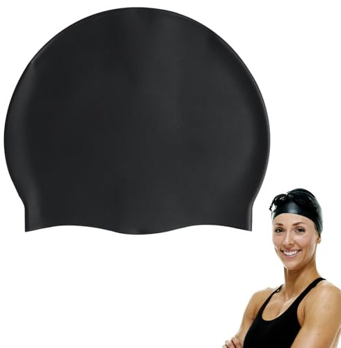 Badekappe Kinder, Badekappen Badehaube Bademütze Silikon wasserdichte im Alter von 5-14 Mädchen Langes Kurzes Haare, Schwimmkappe Schwimmmütze Schwimmhaube UV Schutz für Kopfumfang 58-60cm (Schwarz)