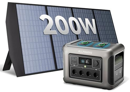 ALLPOWERS Solargenerator R1500 mit 200W Solarpanel, LiFePO4 Akku, 1800W Solargenerator mit 100W USB-C/Kabelloses Laden Ausgang, LFP Powerstation für Outdoor, Camping, Stromreserve, RV