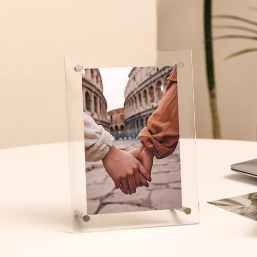 Tolldek Marco de fotos A4, tamaño 21 x 29,7 cm, marco de póster de doble cara con paspartú horizontal/vertical, rectangular, resistente a los arañazos, marco acrílico, decoración de pared, doble cara
