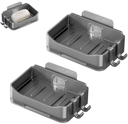 SHENGYIG 2 jaboneras para montaje en pared, soporte para jabón ABS, sin taladrar, con gancho pequeño y autoadhesivo, jabonera autoadhesiva para baño, inodoro, cocina