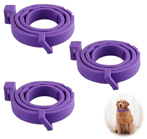 Lot de 3 Colliers Apaisants pour Chiens, Collier Anti Puces pour Chien Phéromones Apaisantes Étanche et Réglable 63cm Séparation de L'anxiété Calmant pour Chiens de Petite, Moyenne(Violet)