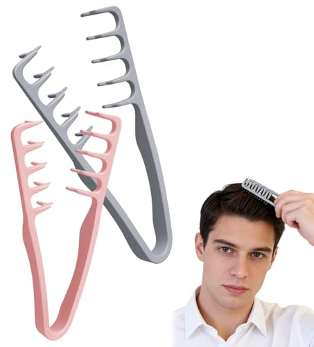 2 Pettine per capelli ricci,Pettine denti larghi,Pettine Volumizzante Denti Larghi per Donna Uomo, Pettini Multiuso per Frangia Denti Larghi, per Tutti Tipi Capelli,Rosa e grigio
