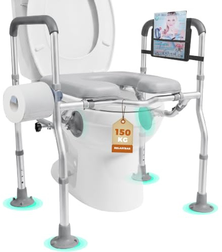 Elevador WC Adulto Con Reposabrazos, Elevador WC Con Ventosas Laterales, Adaptador WC Adultos Para Mayores, Ayuda Para Levantarse, Altura Y Ancho Ajustables 5 Y 6 Niveles, Soporta 150 kg