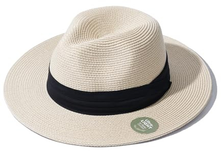 Creekstone sugrör panama-hatt, Fedora solhatt, UPF 50+ brett brätte, strand sommar Fedora solhattar för män kvinnor
