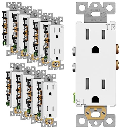 Enerlites 15A Tamper Resistant Outlet 61501-TR | Decorator Duplex Receptacle, Residential Grade, Self-Grounding, Child Safe, UL Listed, Straight Blade, 2-Pole | 125V, White - 10 Pack