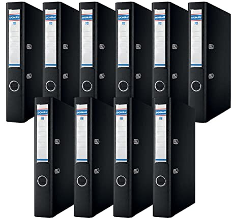 Donau Binder Lever Arch File/Folder Slim Pack of 10 / DIN A4 / 5 cm / 10 Pieces/Black/Plastic Cover PP/Cardboard Paper