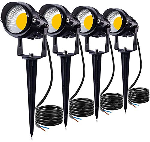 SUNVIE 12W LED Landscape Lighting Low Voltage (AC/DC 12V) Waterproof Garden Pathway Lights Super Warm White (900LM) Walls Trees Flags Outdoor Spotlights with Spike Stand (4 Pack)