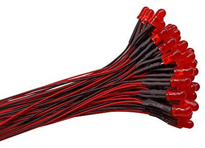 YIXISI 50 PCS 5mm LED-dioderljus med Diffus Färgad Lins, Ultraljus 12V 20cm Förkopplad, Röd