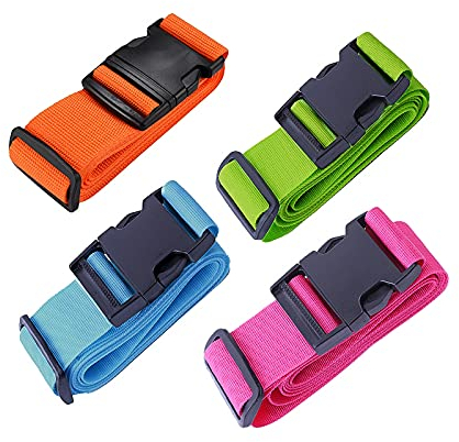 4 Stück Koffergurt Travel, kofferbänder Set auffällig, Gepäckgurt Einstellbare Kofferband Koffer Gepäckgurte zum Sicheren Verschließen Kreuz Sicherheitsgurt