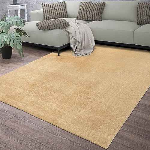 TT Home Wohnzimmer Teppich Kurzflor Anti-Rutsch Rückseite Unifarben Modern Waschbar, Farbe: Beige, Größe:60x100 cm