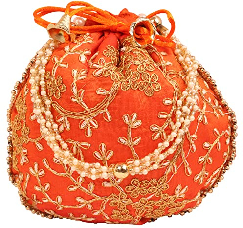Touchstone tradizionale indiano ricamato a mano regalo floreale shopping distribuzione di gioielli da sposa dolce finta perla coulisse borsa fantasia per le donne.
